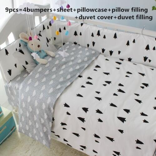 6/7PCS baby bedding set kids juego de cama girls boys cotton curtain crib bumper baby cot set, 120*60/120*70cm