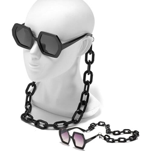 BAC CLA 2020 Fashion Oversized Polygon Sunglasses Women Brand Designer Chain Sun Glasses Female Color Shades Come with Chain