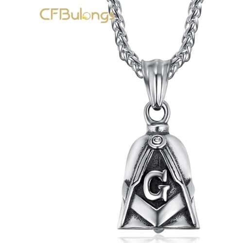 CFBulongs Cool G Letter Men Bell Charm Pendant Necklace 316L Stainless Steel Bikers Necklace Jewelry Party Birthday Present