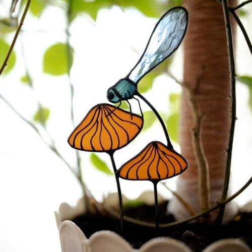 Flower Pot Decorative With Acrylic -dragonfly Garden Decoration Stakes Insert Outdoor Props Art Statue Landscape Accessories