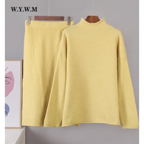 Hirsionsan Elegant Knitted Sweater Skirt Suits Women Soft Sexy Female Sets 2 Pieces Slim Fit Skirt and Loose Tops Ladies Ourfits