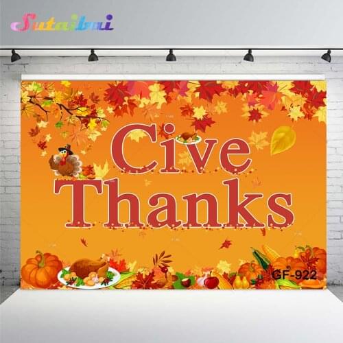 Thanksgiving Backdrop Autumn Give Thanks Backdrop Fall Maple Leaves Harvest Pumpkin Turkey Family Party Photography Background