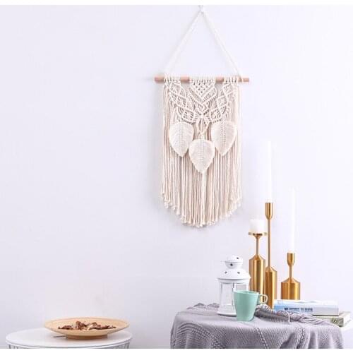 Cotton Rope Tassel Leaf Ornaments Hand-woven Tapestry Living Room Bedroom Tapestry Boho Decor Leaf Tapestry