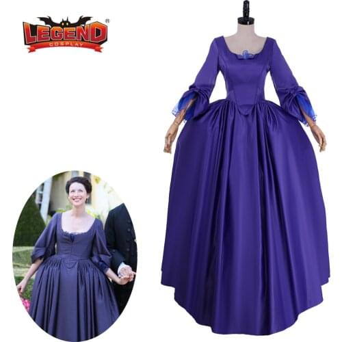 Cosplay legend Outlander Season 2 Claire Fraser Violet-blue Costume Gown Historical Colonial Wedding Dress Custom Made H001