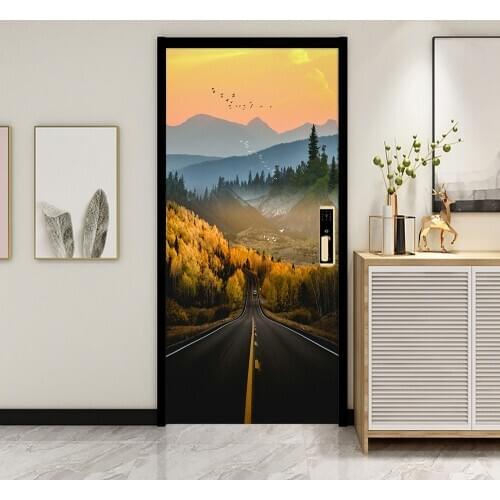 Forest Travel Road Scenery DIY Door Sticker Home Decoration Wall Stickers Porch kitchen Art Mural Peel & Stick Vinly Wallpaper