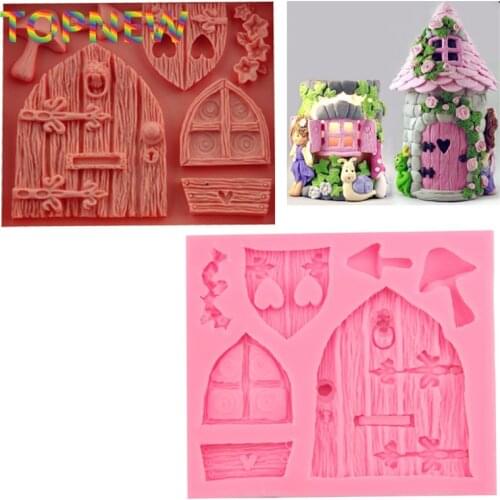 Hot 3D Cartoon Art Fairy House Wooden Doors and Windows Shape Silicone Fondant Mould Cake Decorating Tools Chocolate Mold C3046