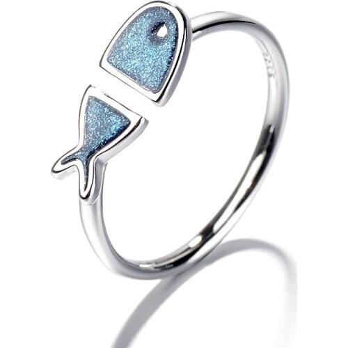 Lovely Blue Fingerling Ring Opens Mouth Female Individual Character Vogue Jovial Match New Fund Hand Act the Role of Article