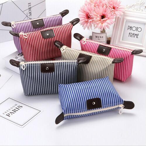 Multifunction Beauty Cosmetic Makeup Bag Striped Organizer Zipper Travel Toiletry Waterproof Case Pouch high quality bags