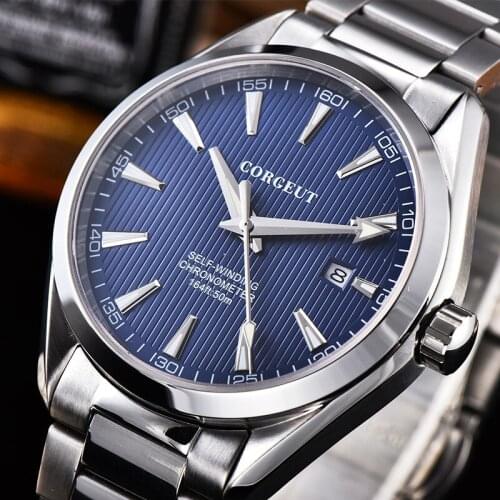 Mens Watch 41mm CORGEUT Black Dial Date Calendar Miyota Movement Automatic Mechanical Sapphire Crystal Waterproof Brand Watch