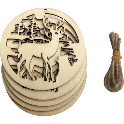 5PCS 10CM Unfinished Wooden Ornaments Wood Hanging Slices Cutouts for DIY Craft Christmas Home Party Decoration