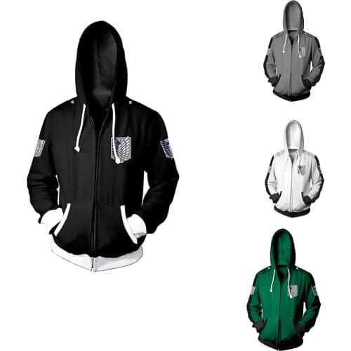 2021 New Hoodies Anime Attack On Titan 3D Print Cosplay Hooded Sweatshirt Fashion Zipper Hoodie Harajuku Outerwear Hip Hop Coat