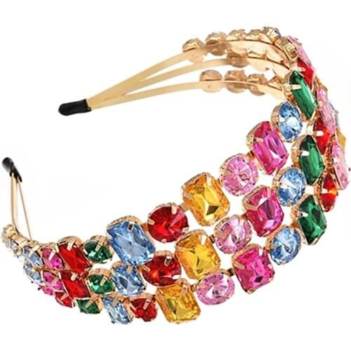 ZHINI Bohemia Vintage Gold Color Alloy Headbands for Women Elegant Luxury Colorful Crystal Hairband Hair Accessories Party Gift