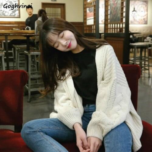 Sweaters Women Winter Solid Rhombus Loose Autumn New Leisure Female Cardigans Sweater Preppy Style Teens Tops Warm All-match Ins