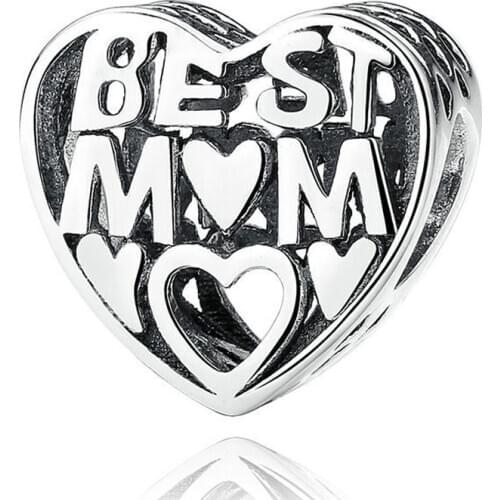 Original Openwork Best Mother Love Heart Beads Fit 925 Sterling Silver Bead Charm Bracelet Bangle DIY Jewelry