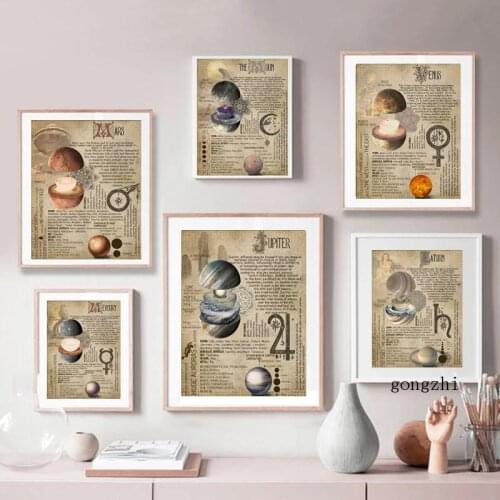 Planetary Witchcraft Correspondences Vintage Poster Astrology Canvas Painting Print Old Newspaper Wall Art Picture Bedroom Decor