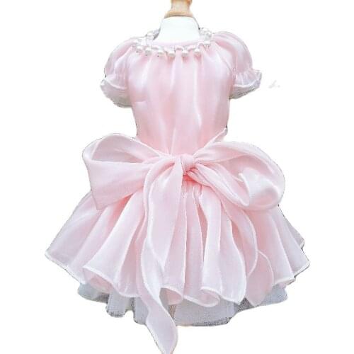 Handmade Dog Dress Pet Clothes Princess Silky Sexy Fabric Gorgeous Pink Silk Big Bow Pearl Collar Maltese Yorkie Drop Shipping