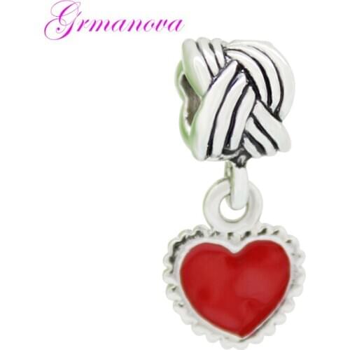 Couple charm beads red enamel heart-shaped pendant amulet original brand design Fit Pandora Bracelet Necklace