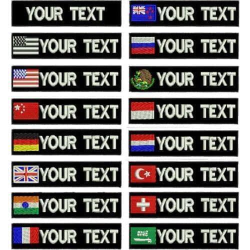 Custom US UK GERMANY SPAIN HOLLAD Belgium russia flag name tags patch embroidered iron on hook backing