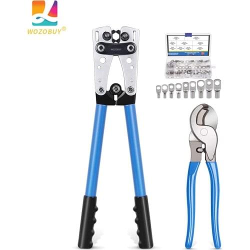 Wire Crimper Battery Cable Crimping Tool for 0, 2, 4, 6, 8, 10 AWG Cable Lug Crimper with Cable Cutter