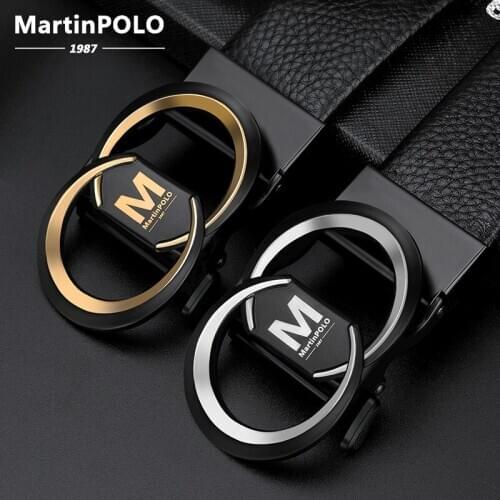 MARTINPOLO Fashion Automatic Buckle Black Cummerbunds Genuine Leather Belt Mens Belts Top Quality Belts Men 3.5cm Width MP4703P