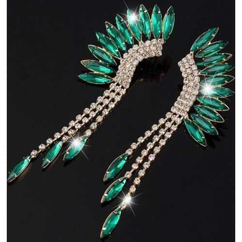 Black Red Green Crystal Rhinestone Tassel Earrings Women Indian Wedding Party Earrings Femme Long Fringe Earrings ZA Jewelry