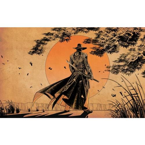 Western Style Samurai Walking the Rising Sun Art print Silk poster Home Wall Decor