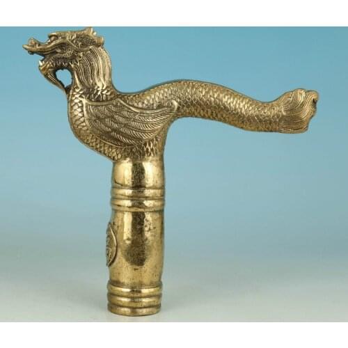 Brass Grandpa Good Lucky Old Collectible Handwork Carving Bronze Spittor Cane Head Walking Stick Gifts Crafts Arts statues