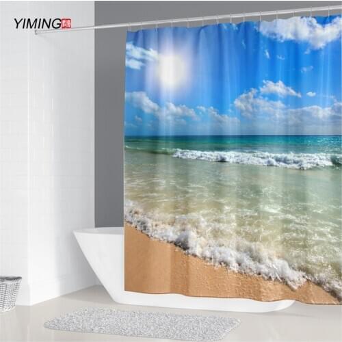 180X200cm bathroom curtain 3d sunny beach sea printing polyester waterproof home decoration shower curtain with hook