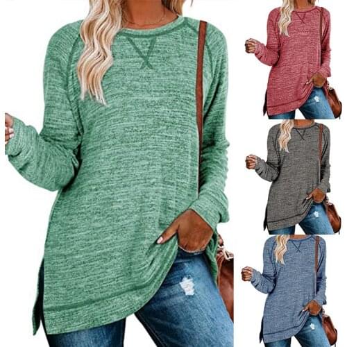 Fall/Winter 2020 European and American Supply Amazon Womens Clothing Solid Color Hoodie Cross Loose round Neck Pullover Top
