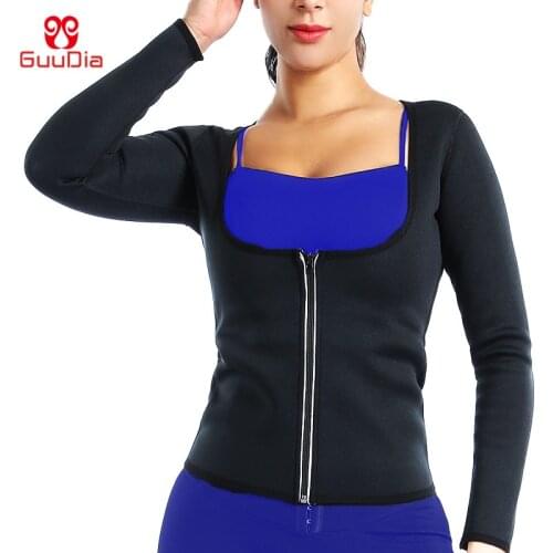 GUUDIA Women Hot Sweat Weight Loss Shirt Neoprene Body Shaper Fat Burner Body Shaper Slimming Training Long Shirt Zipper Shirts
