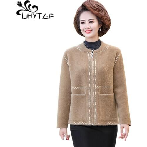 UHYTGF Korean Plus Size Coat Female Quality Mink velvet Winter Woolen Jacket Elegant Women Clothing Casual Ladies Outerwear 1071
