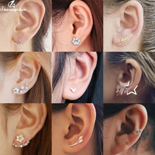 Mini Vintage Geometric Earrings Jewelry for Women Wave Round Leaf Stud Earings Fashion Simple Star Ear Climber Birthday Gifts