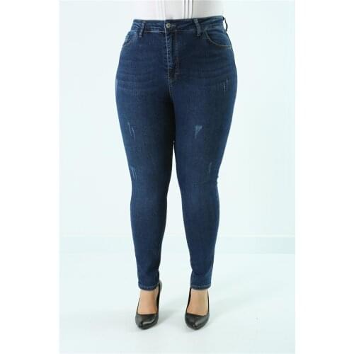 Diaves Plus Size Women Summer Fashion High Waist Skinny Blue Ripped MOM Jeans