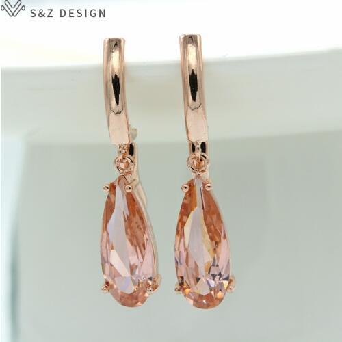 S&Z 10 Color Long Water Drop Cubic Zirconia Earring For Women Korean Fine Wedding Simple Fashion Party Jewelry