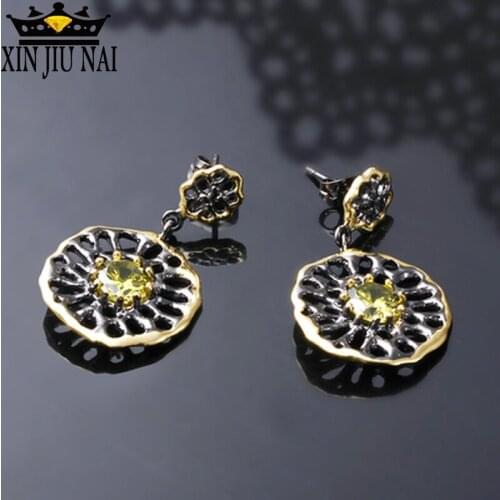 S925 sterling silver black gold earrings ladies super cute middle east emerald hot fashion shiny party earrings