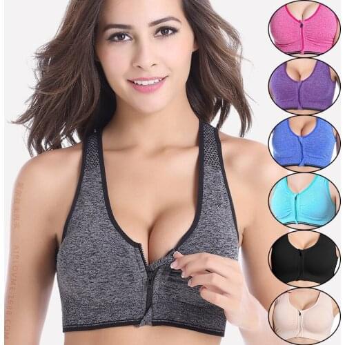 Womens Chest Zipper Sports Bra Plus Size Seamless Shockproof Push Up sports Tops Breathable Gym Yoga Vest