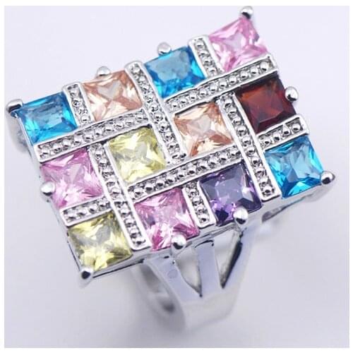 Morganite Blue Crystal Zircon Garnet Pink Crystal Zircon Woman 925 Sterling Silver Ring F539 6 7 8 9 10 11