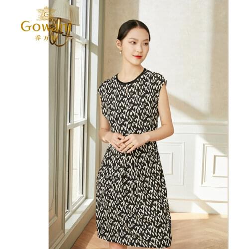 Gowani summer casual graphic printed sleeveless silk dress