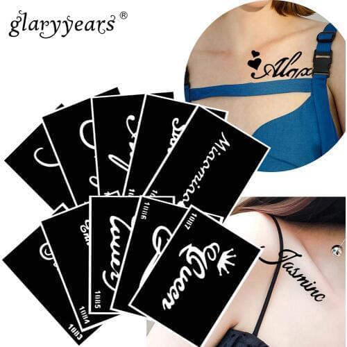 Glaryyears 10 Pieces/Set Henna Tattoo Stencil English Words Pattern Paste Drawing Lady Body Art Sexy Product Waterproof HN#61