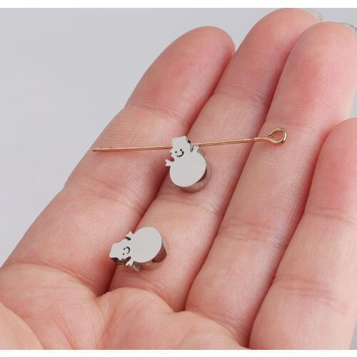 100% Stainless Steel Mini Snowman Bead Charm For Jewelry Making 1.8mm Hole Christmas Jewelry Mirror Polished Wholesale 30pcs