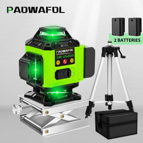 16 Lines 4D Wireless Remote Green Laser Level Self-Leveling With 2 Batteries