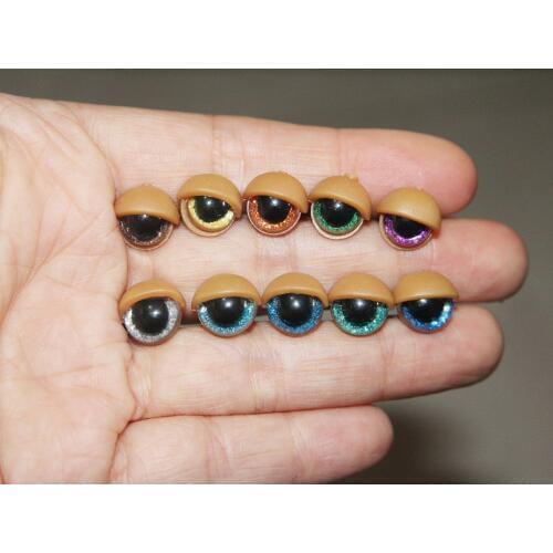 20set/lot 10mm tiny round plastic clear toy safety eyes + glitter Nonwovens + eyelid + hard washer