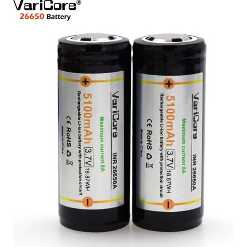 4 PCS. New VariCore Protection 26650 5100 mAh 3.7 V Lithium-Ion Rechargeable Battery with PCB 8A 3.6 V Battery For Flashlight