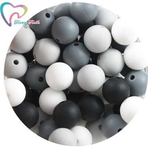 40 PCS 12 MM Glacier Gray White Combo Round Teething Beads BPA Free Baby Mordedor Perles Silicone Dentition For Necklace Making