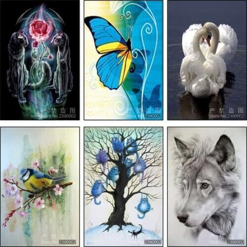5D DIY Diamond Painting Cross Stitch Cute Butterfly Dog Swan Floral Needlework Diamond Embroidery Full Diamond Decorative