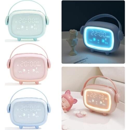 Cute Expression Digital LED Display Alarm Clock Smart Acoustic Control Sensing Kid Student Nursery Sleep Night Night Table Clock