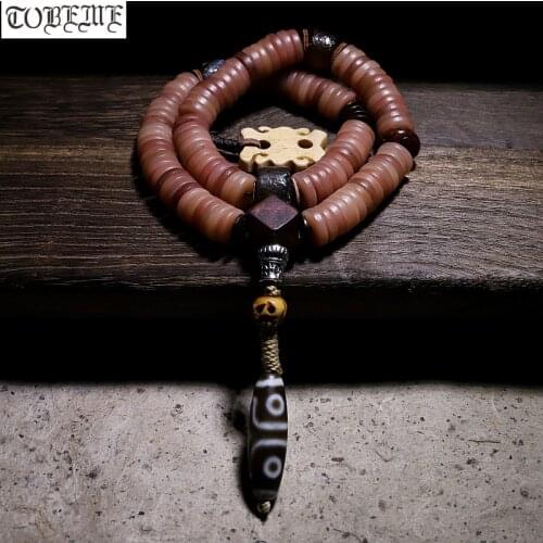 Blessed Mala Tibetan Genuine Camel Bone Mala Three-eye DZI Buddhist 108 Prayer Beads Bone Rosary Beads