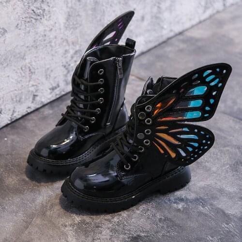 Childrens Martin Boots 2021 Spring and Autumn New Girls Wings Fashion Colorful Short Boots Girls Silver Princess Single Boots