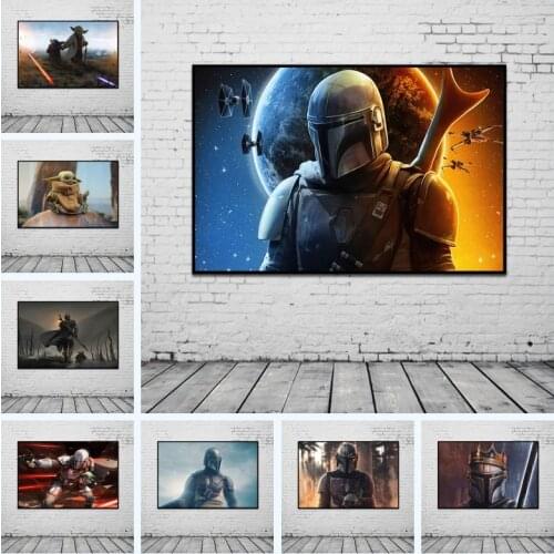 Disney Star Wars Yoda The Mandalorian Canvas Painting Poster Hand Painted Prints Wall Art Pictures for Living Room Decoration