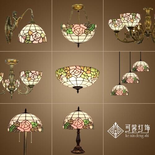 European garden balcony corridor aisle hall led round ceiling lamps Tiffany stained glass lamp entrance